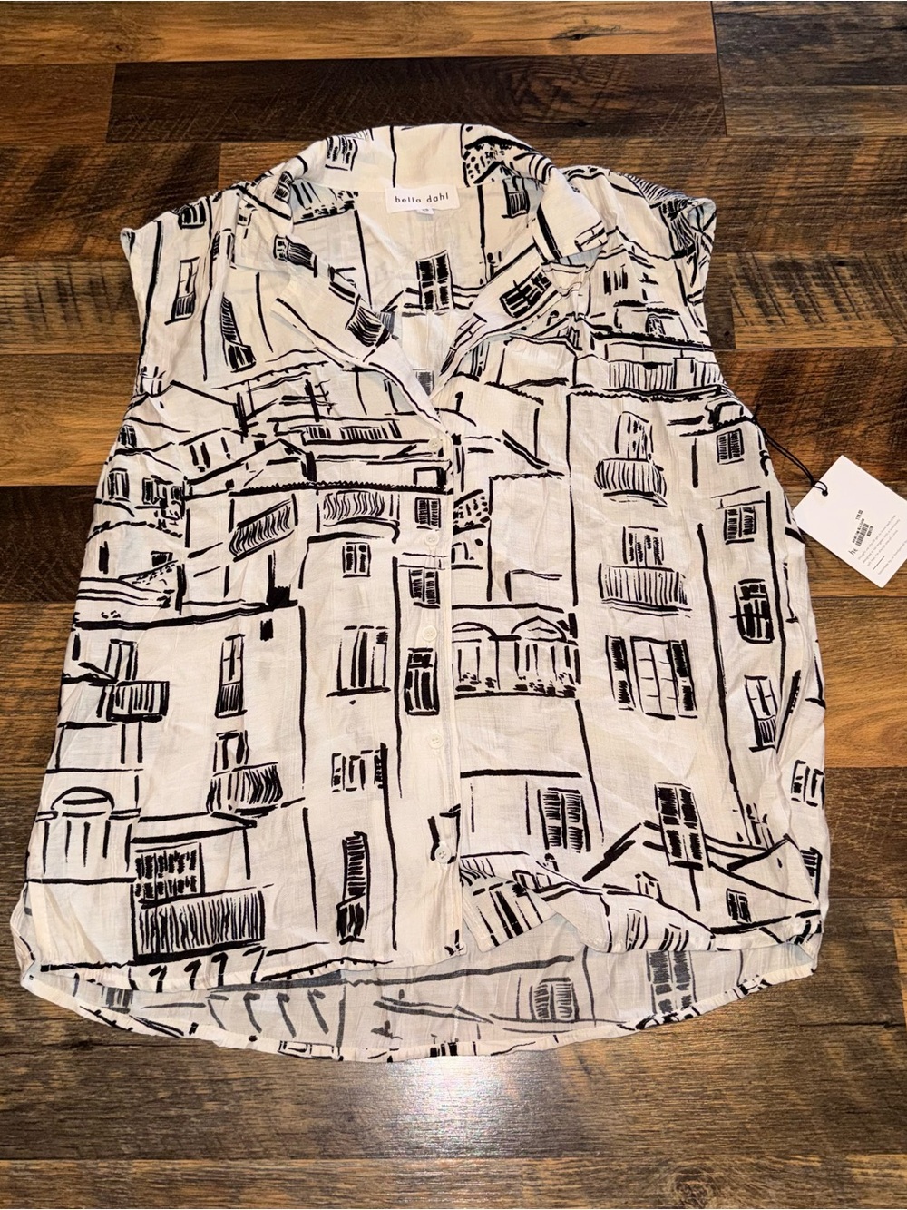Bella Dahl White and Black Printed Sleeveless Camisole
